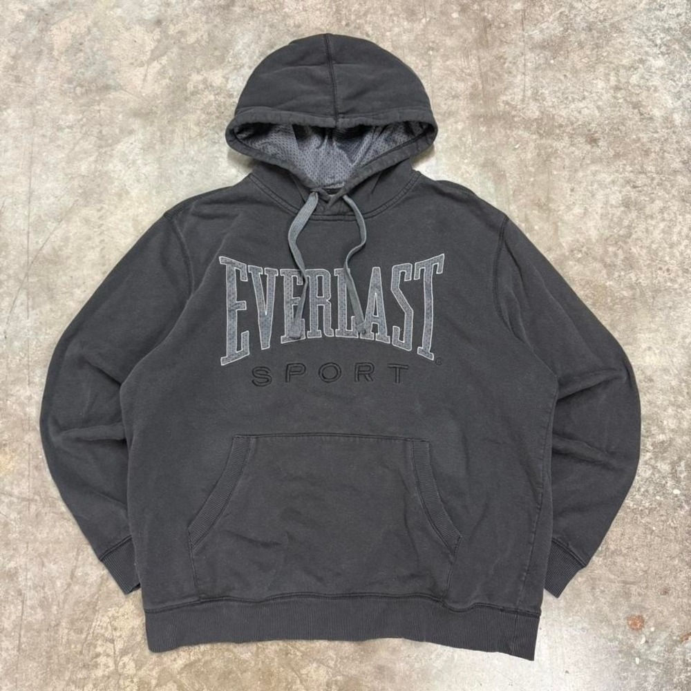 Y2K Everlast Sports Black Faded Hoodie Size XL